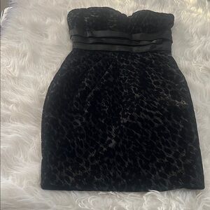 bebe Black Strapless Leopard Dress